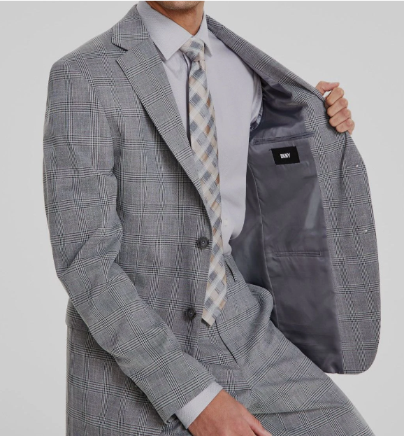 DKNY Mens Modern fit Suit Jacket Blazer 36 R Grey Plaid