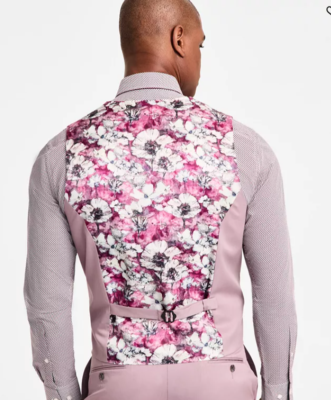 Tayion Mens Regular fit Double Breasted Button-Up Vest Small Purple