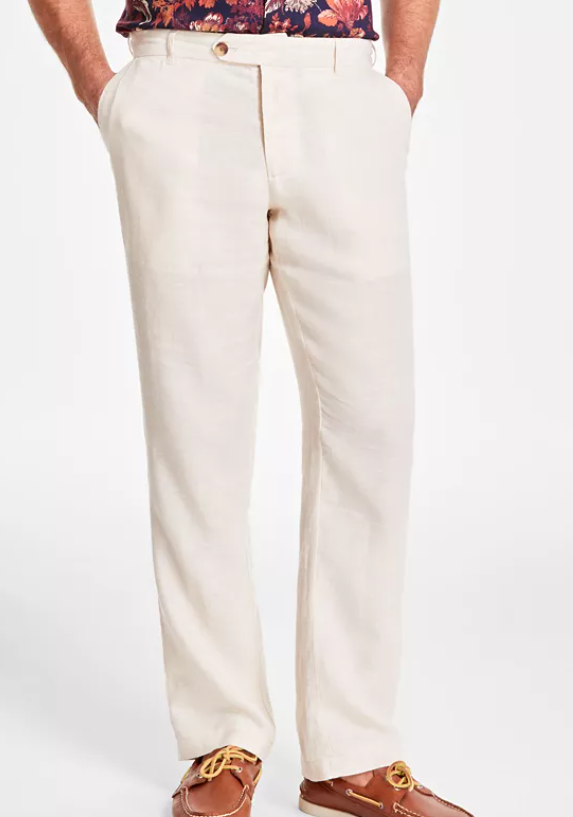 Club Room Mens Regular fit Dress Pants 40 / 30 Beige Solid Linen