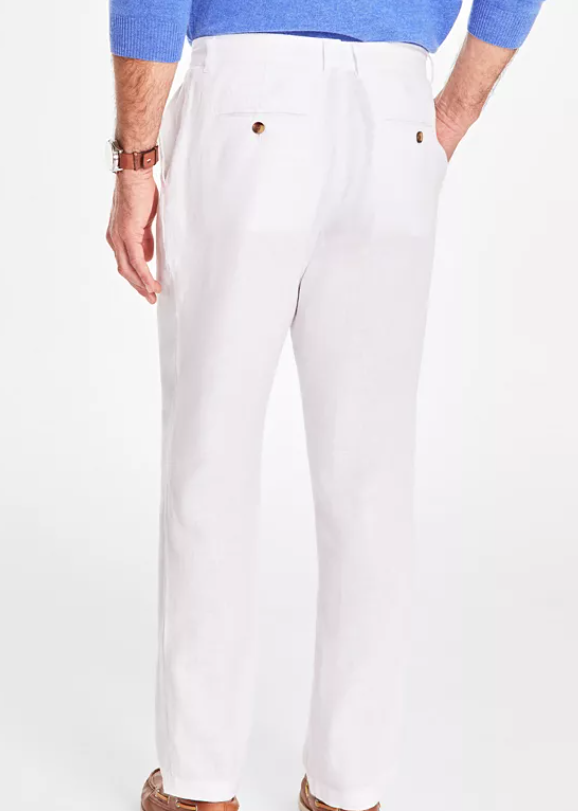 Club Room Mens Regular fit Dress Pants 40 / 30 White Solid Linen
