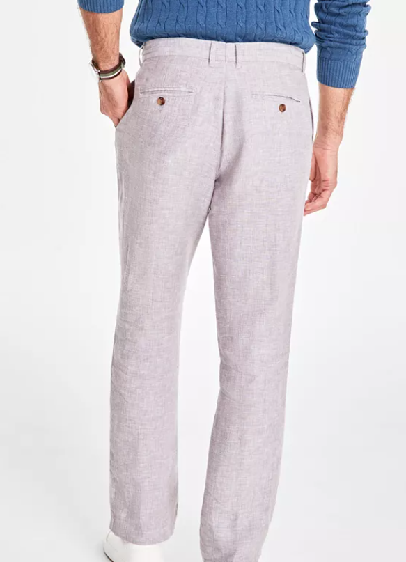 Club Room Mens Regular fit Dress Pants 33 / 32 Light Grey Solid Linen