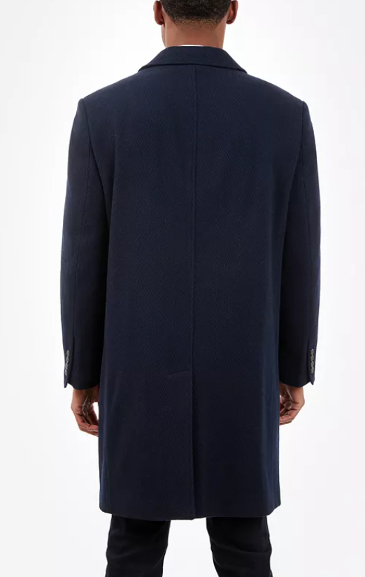 London Flog Mens Overcoat Coat 48 Blue Herringbone