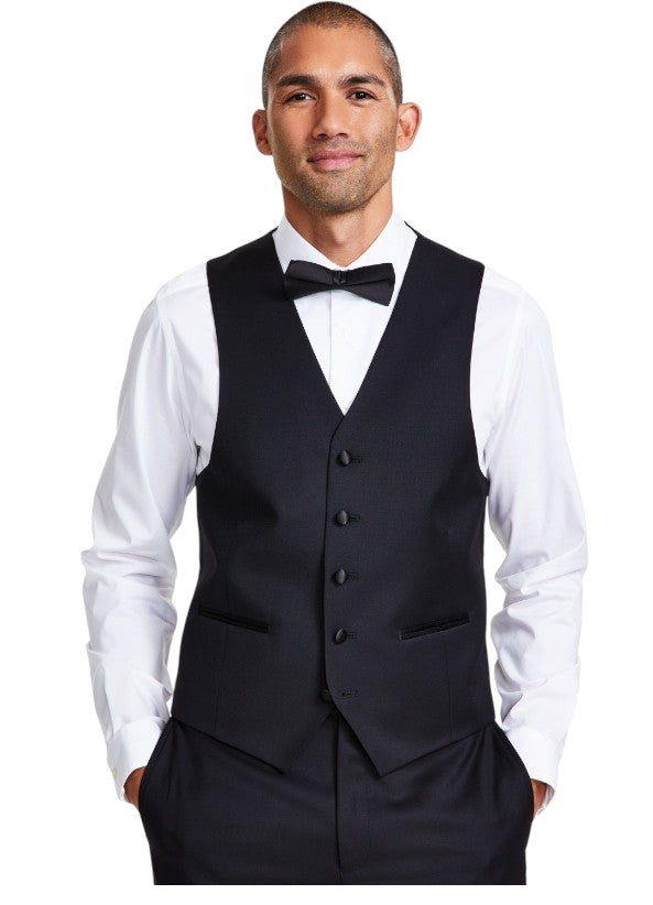 Michael Kors Mens Classic fit Button-Up Vest Medium Black Solid Stretch
