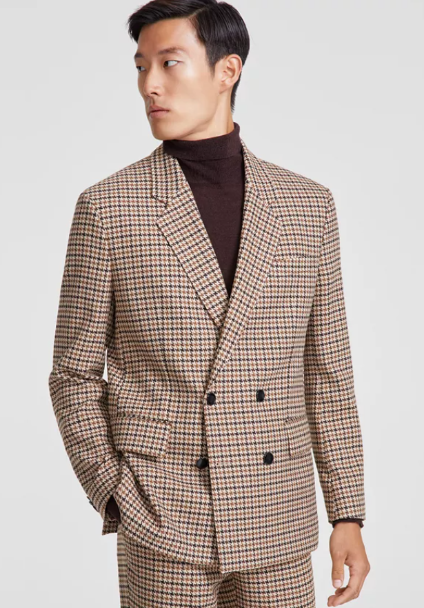 Hugo Boss Mens Modern fit Double Breasted Suit Jacket Blazer 42 R Brown