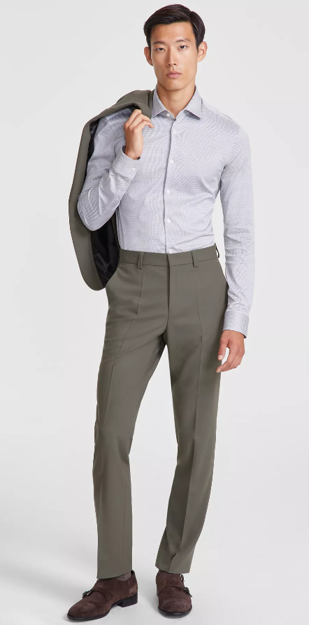 Hugo Boss Mens Modern fit Dress Pants 32 / 32 Army Green Solid