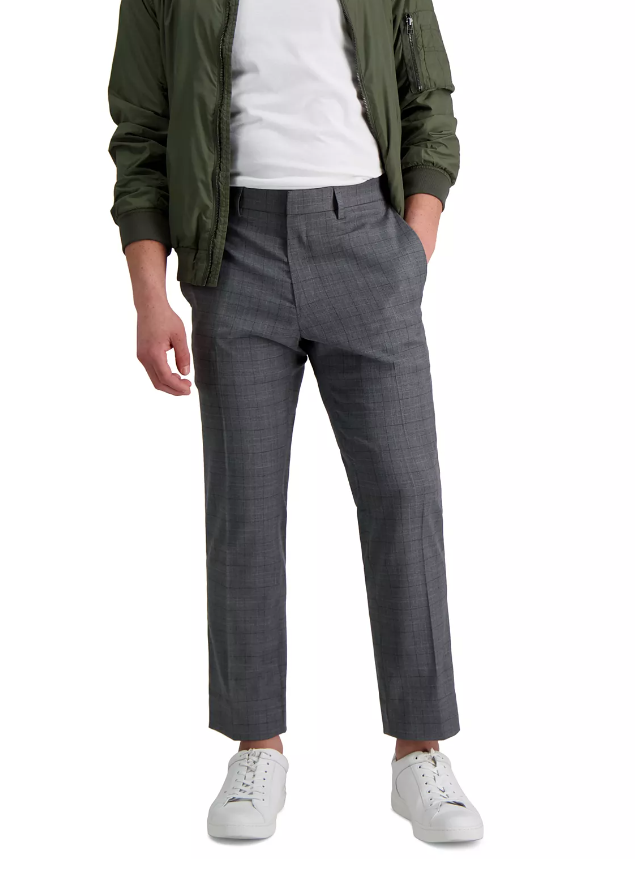 Kenneth Cole Mens Slim fit Dress Pants 34 / 34 Charcoal  Grey Plaid Stretch