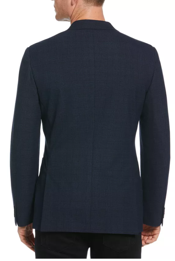 Perry Ellis Mens Slim fit Sport Coat Blazer 44 R Navy Blue Plaid