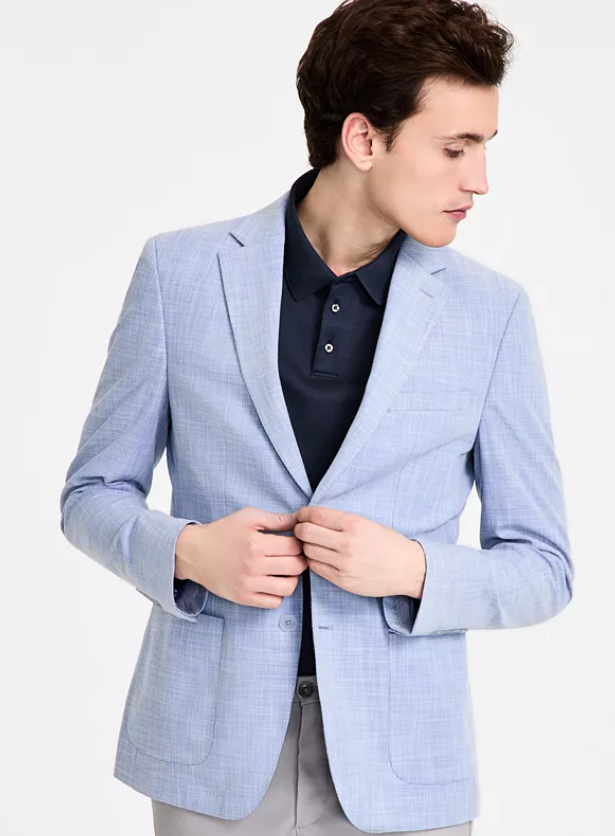 Calvin Klein Mens Slim fit Sport Coat Blazer 38 R Light Blue Solid Stretch