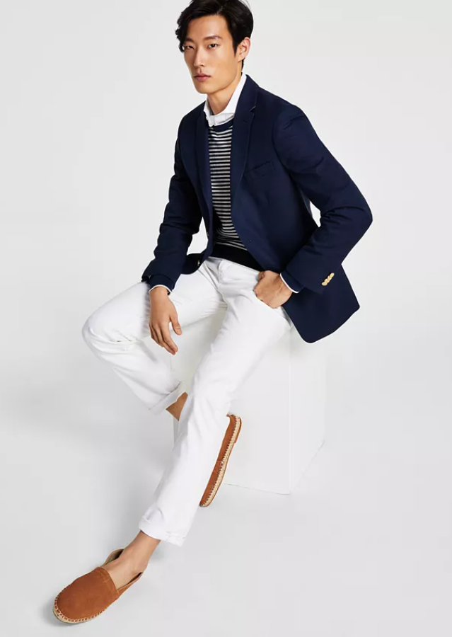Tommy Hilfiger Mens Modern fit Sport Coat Blazer 44 L Navy Blue Solid