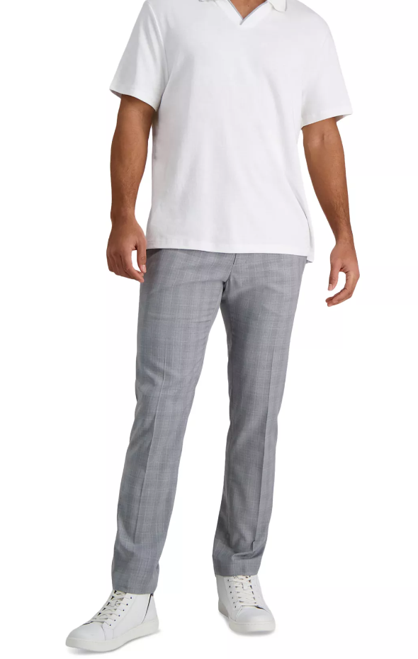 Kenneth Cole Mens Slim fit Dress Pants 31 / 32 Grey Plaid Stretch