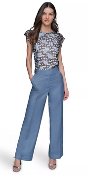 Karl Lagerfeld Womens Regular fit Dress Pants 10 / 32 Blue Solid Linen