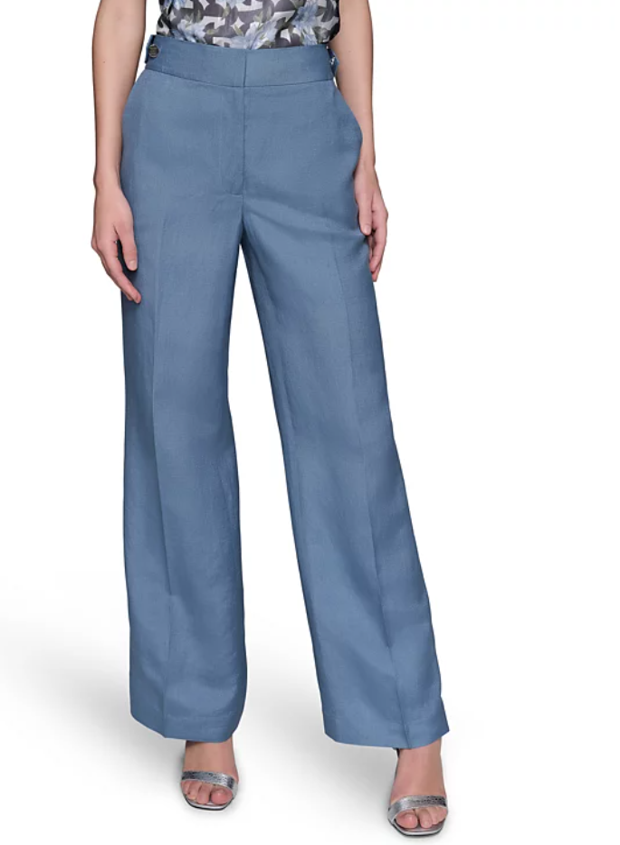Karl Lagerfeld Womens Regular fit Dress Pants 10 / 32 Blue Solid Linen