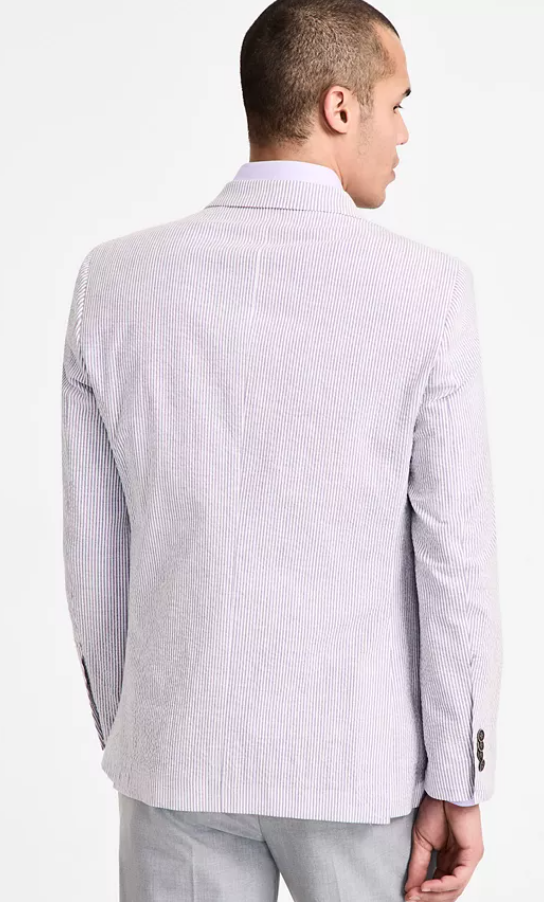 Nautica Men Modern fit Sportcoat Blazer 38 R Lavender Purple Striped Seersducker