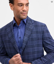 Michael Kors Mens Classic fit Sport Coat Blazer 38 S Navy Blue Plaid Stretch