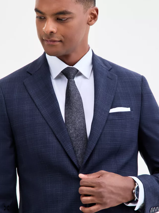 Calvin Klein Mens Slim fit Suit Jacket Blazer 42 L Navy Blue Plaid Stretch