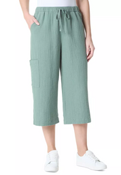Gloria Vanderbilt Women's High Rise Crinkled Cropped Pants XL Green
