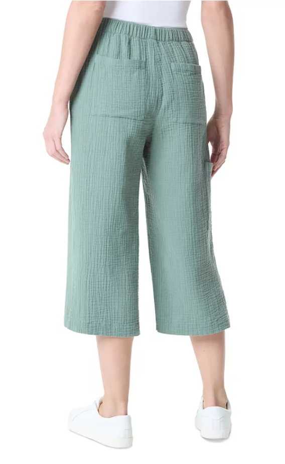 Gloria Vanderbilt Women's High Rise Crinkled Cropped Pants XL Green
