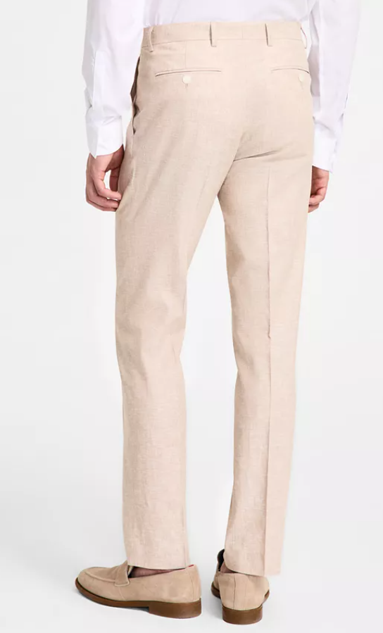 Tommy Hilfiger Mens Modern fit Dress Pants 48 / 32 Beige Solid Stretch Linen
