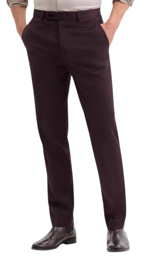 Calvin Klein Mens Slim fit Wool Dress Pants 34 / 32 Burgundy Red Solid