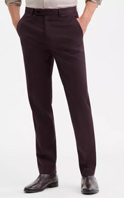 Calvin Klein Mens Slim fit Dress Pants 36 / 30 Burgundy Red Solid Stretch Wool