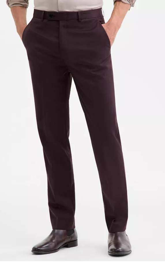 Calvin Klein Mens Slim fit Dress Pants 36 / 30 Burgundy Red Solid Stretch Wool
