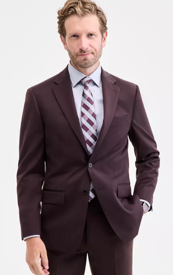 Calvin Klein Mens Slim fit Suit Jacket Blazer 44 R Burgundy Red Solid Stretch