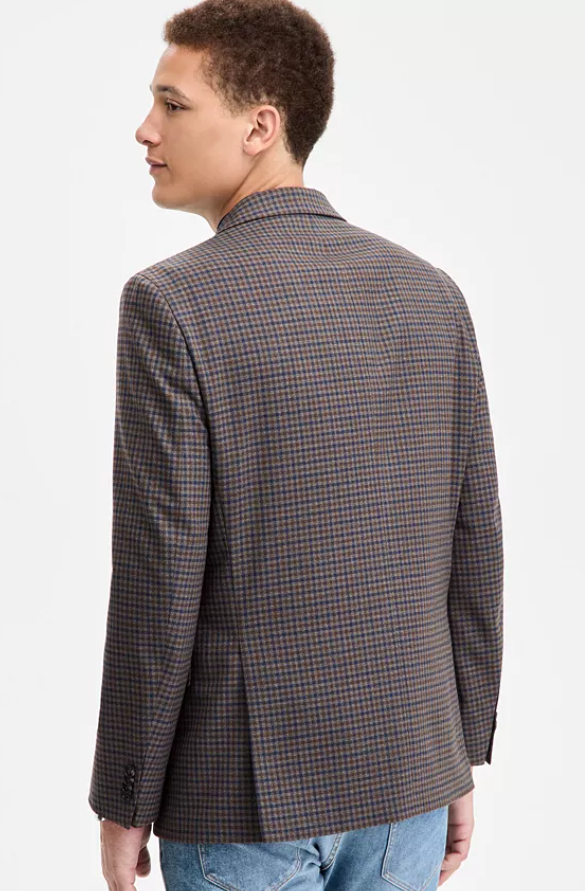 Tommy Hilfiger Mens Modern fit Sport Coat Blazer 40 S Brown Blue Check Stretch