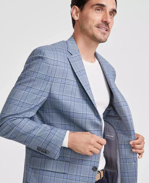 Michael Kors Mens Classic fit Sport Coat Blazer 42 R Powder Blue Plaid