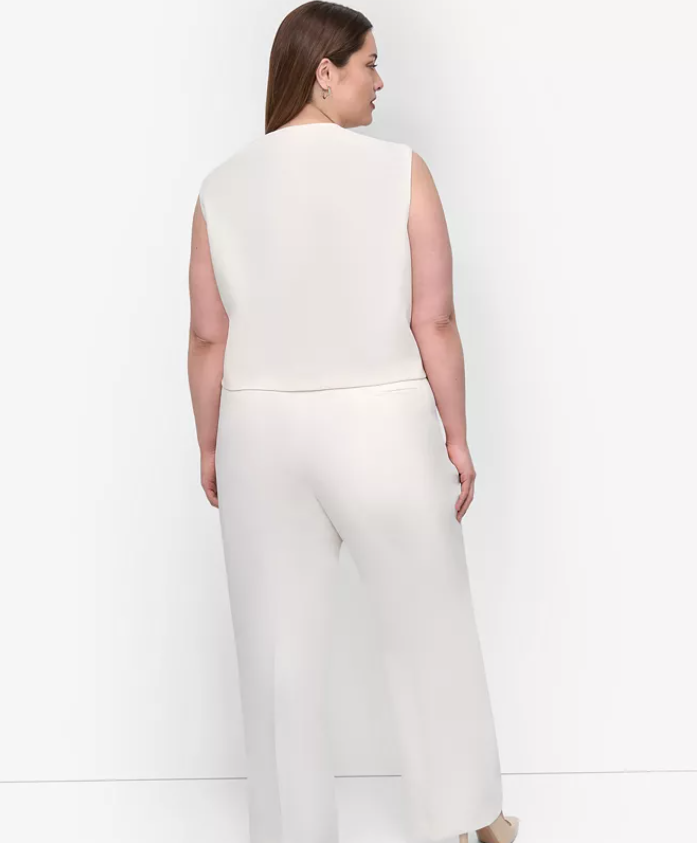 DKNY Womens Classic fit Sleeveless Button-Up Top 20 W White Solid
