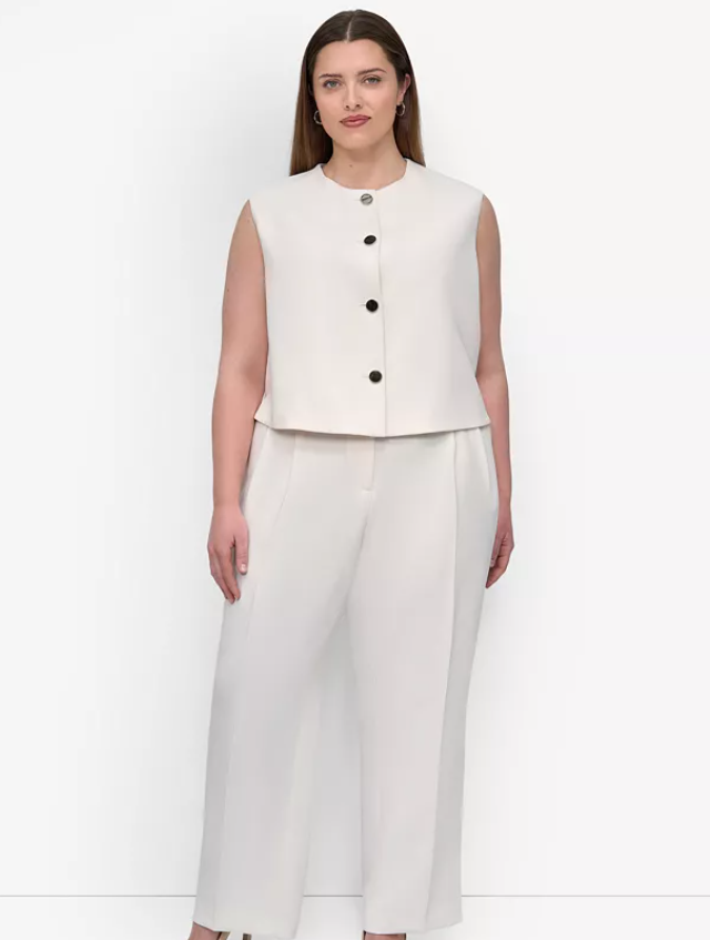 DKNY Womens Classic fit Sleeveless Button-Up Top 20 W White Solid