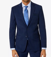 Bar III Men Skinny fit Suit Jacket Blazer 46 R Navy Blue Plaid