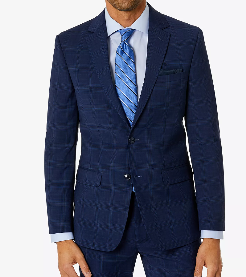 Bar III Men Skinny fit Suit Jacket Blazer 46 R Navy Blue Plaid