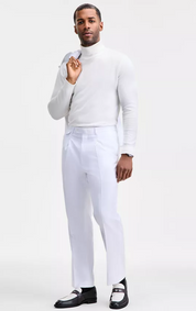Tayion Collection Mens Classic fit Dress Pants 44 / 30 White Solid