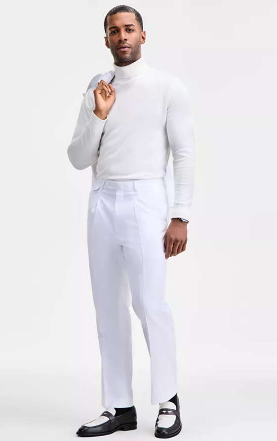 Tayion Collection Mens Classic fit Dress Pants 44 / 30 White Solid
