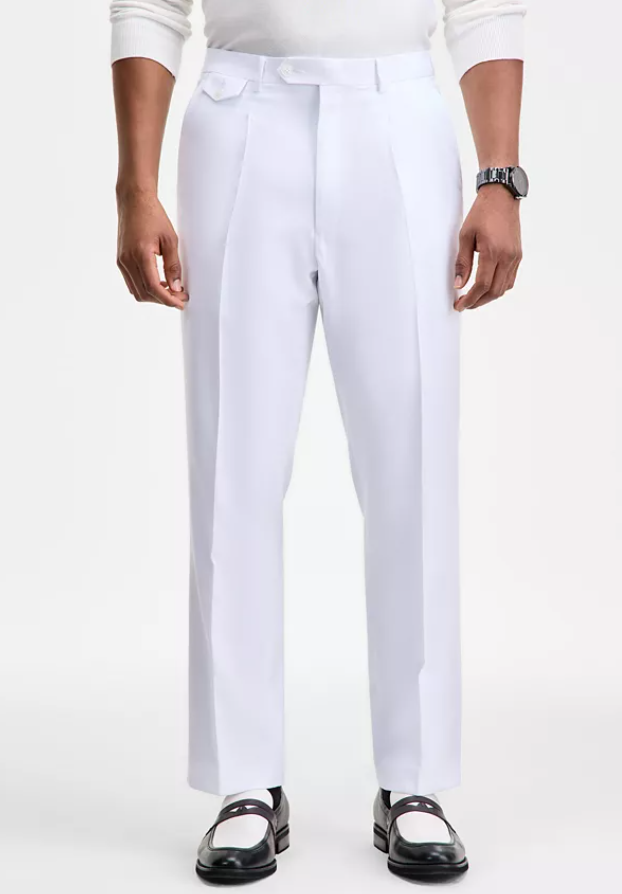 Tayion Collection Mens Classic fit Dress Pants 44 / 30 White Solid