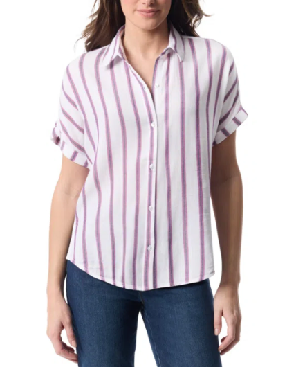 Gloria Vanderbilt Womens Regular fit Short Sleeve Button-Up Shirt Large White