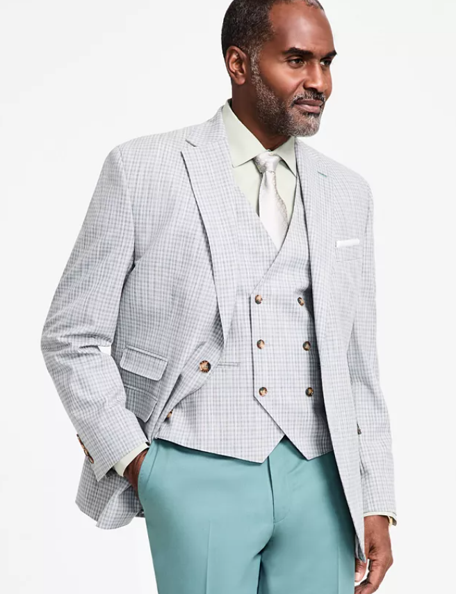 Tayion Collection Mens Regular fit Sport Coat Blazer 46 R Light Grey Plaid