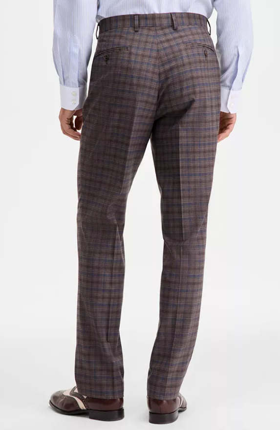Tayion Collection Mens Classic fit Dress Pants 42 / 32 Brown Plaid