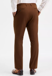 Tayion Collection Mens Classic fit Dress Pants 34 / 32 Brown Solid