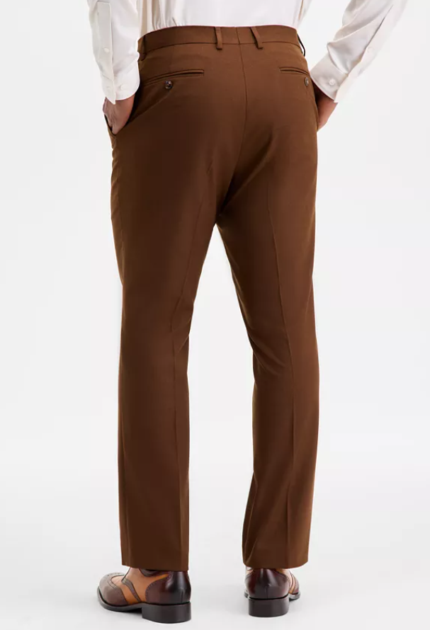 Tayion Collection Mens Classic fit Dress Pants 34 / 32 Brown Solid