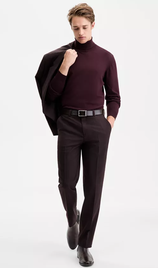Hugo Boss Mens Slim fit Dress Pants 34 / 30 Maroon Red Plaid