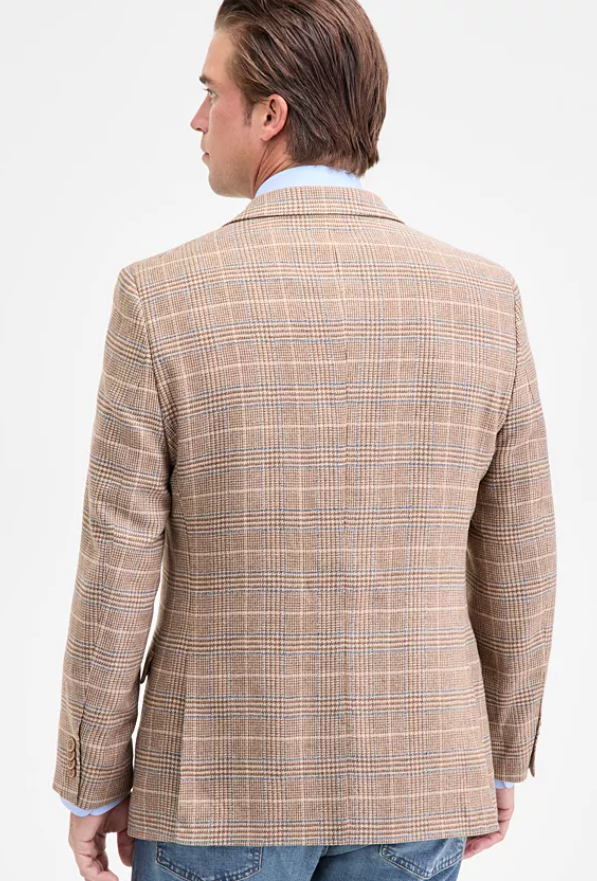 Nautica Mens Modern fit Sport Coat Blazer 46 R Beige Plaid