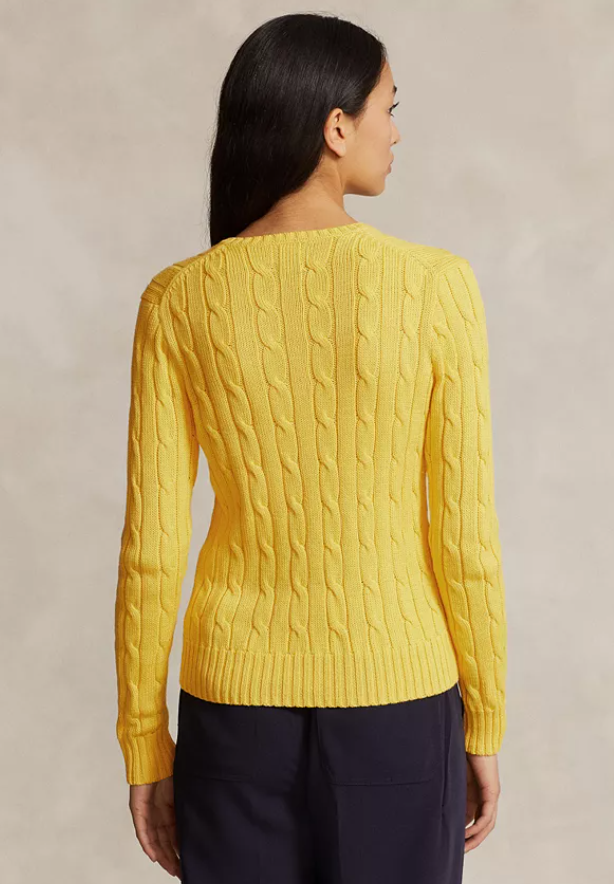 Ralph Lauren Sport Womens Regular fit Long Sleeve Cable Knit Sweater XL Yellow