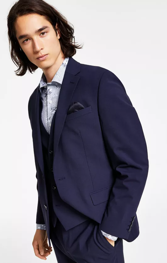 Bar III Mens Extra-Slim fit Suit Jacket Blazer 42 L Navy Blue Solid Wool