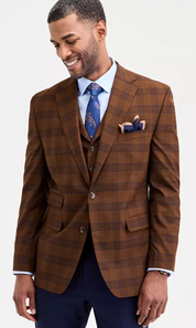 Tayion Collection Mens Classic fit Sport Coat Blazer 46 R Brown Plaid