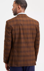 Tayion Collection Mens Classic fit Sport Coat Blazer 46 R Brown Plaid