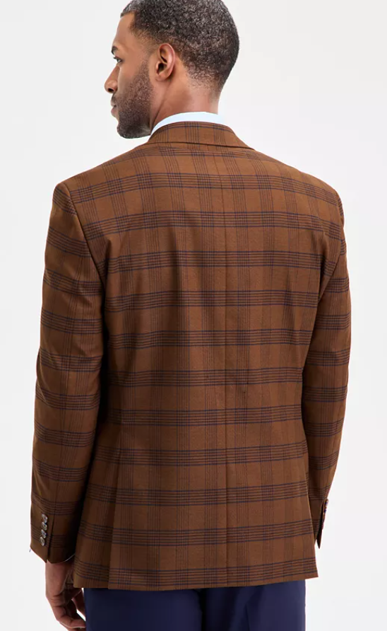 Tayion Collection Mens Classic fit Sport Coat Blazer 46 R Brown Plaid