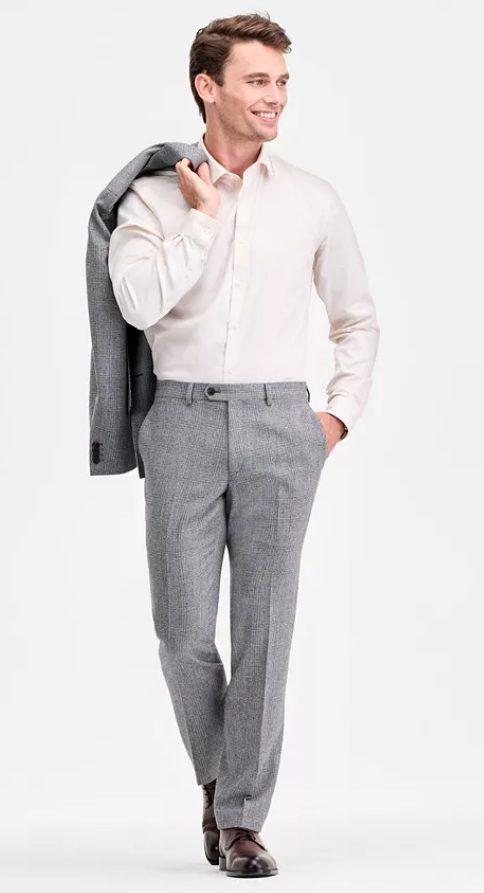 Ted Baker Mens Modern fit Dress Pants 33 / 30 Light Grey Plaid Stretch