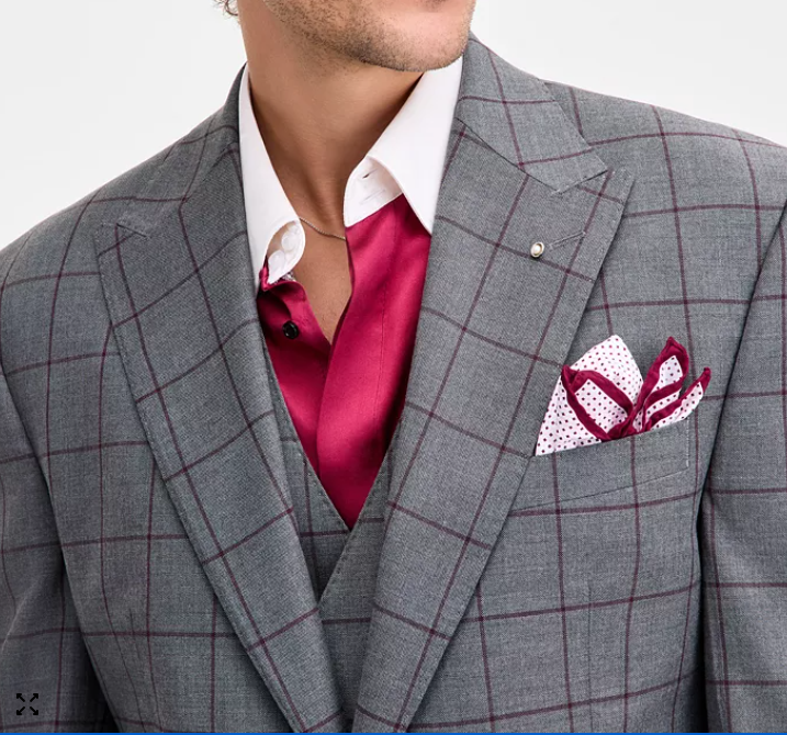 Tayion Mens Classic fit Sport Coat Blazer 44 R Mid Grey Plaid Stretch