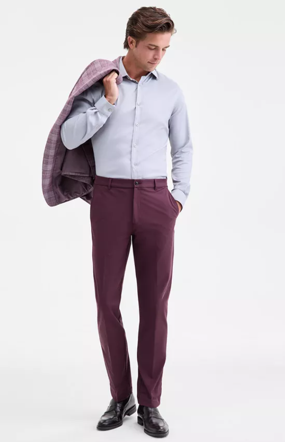 Michael Kors Mens Classic fit Dress Pants 36 / 32 Burgundy Red Solid Stretch